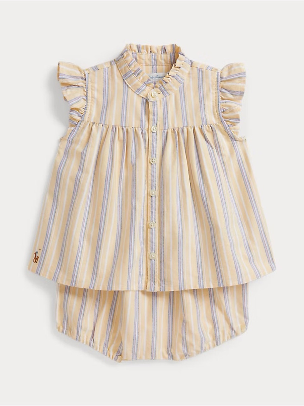 NWT 0-3m Polo Ralph Lauren Yellow and Light Blue Striped Baby Dress with Bloomer